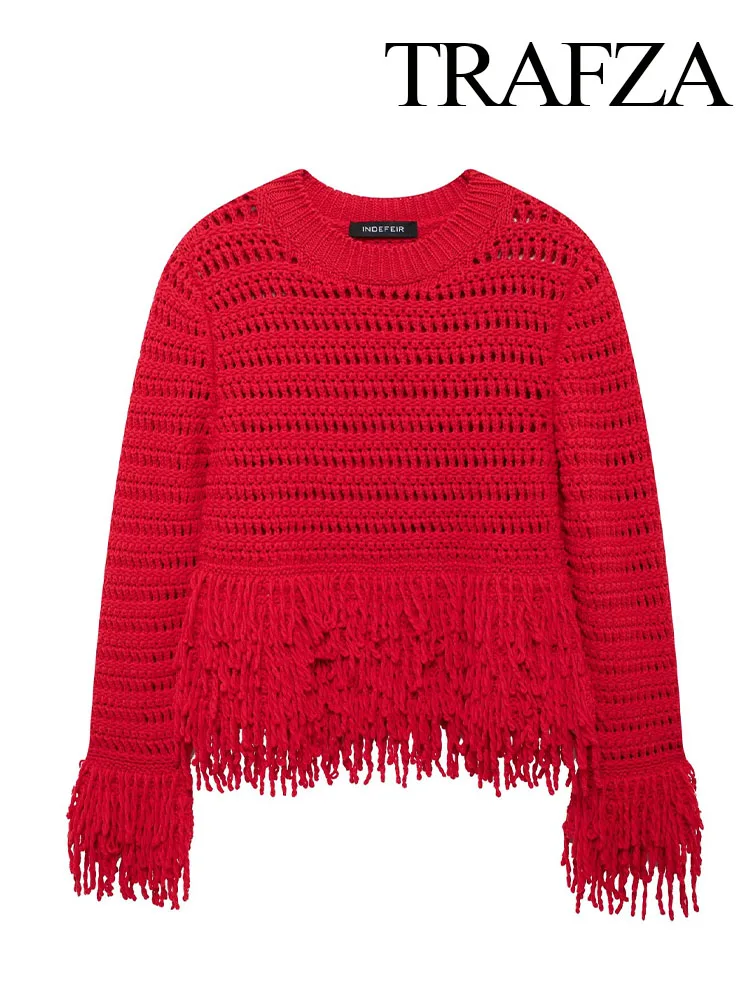 Женский трикотажный пуловер с круглым вырезом и длинными рукавами