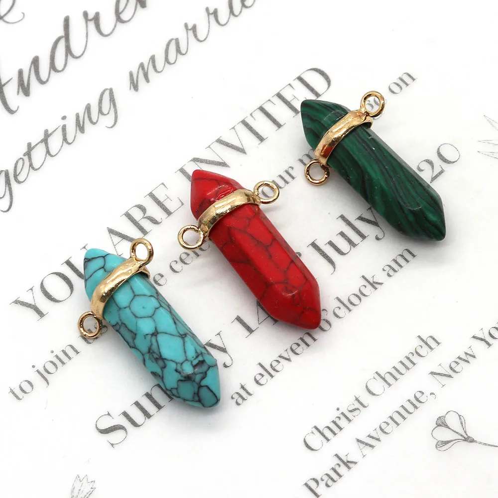 

2 Pack of Beautiful Malachite Natural Stone Hexagon Pine Stone Pendant Charm Jewelry DIY Necklace Earring Accessories 18x32mm