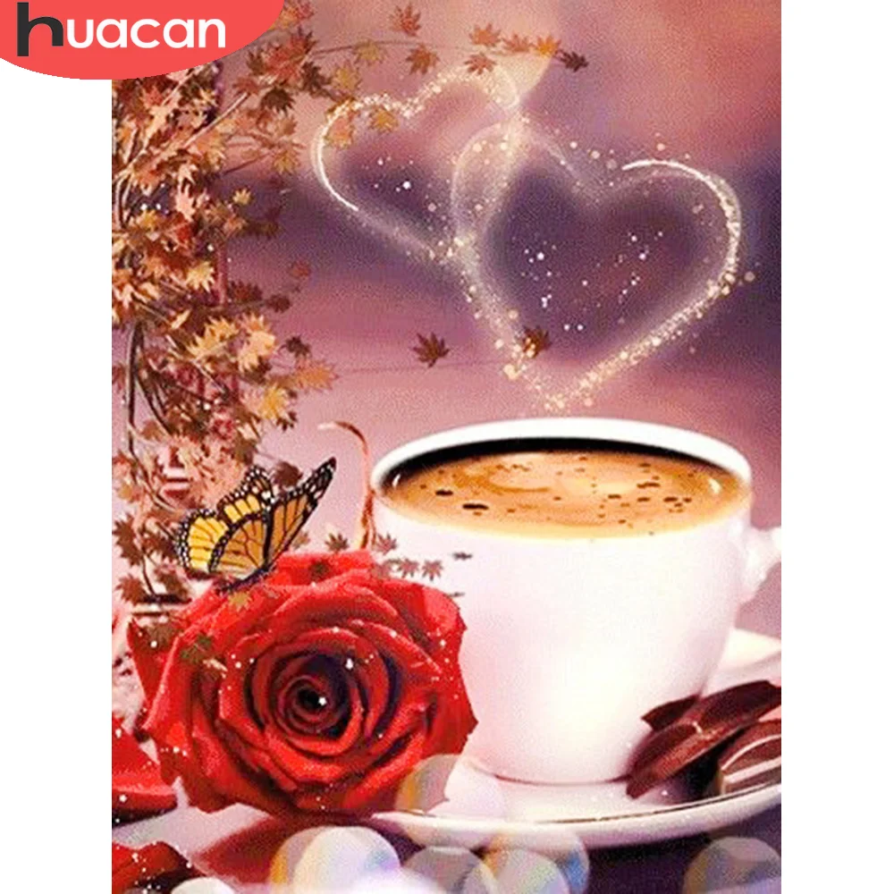 

HUACAN 5D пейзаж Алмазная картина кофейная чашка полная дрель квадратная Сделай Сам Вышивка крестиком Мозаика розы украшение для дома