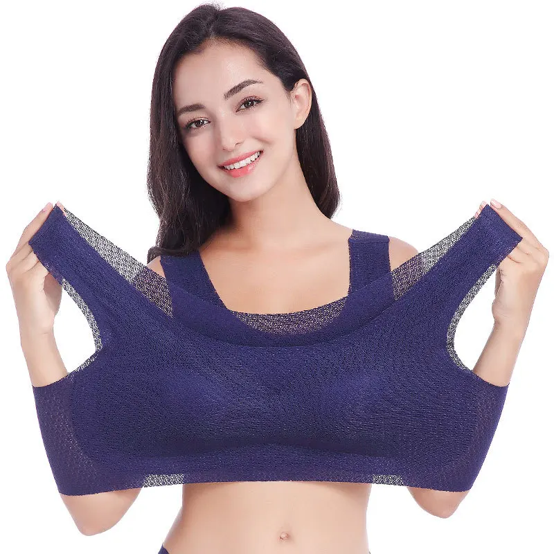 

M/7XL Large Size Sports Bra Gathered Thin Bra No Trace No Steel Ring Comfortable Sleep Bra Female 40-150kg Can Be Worn