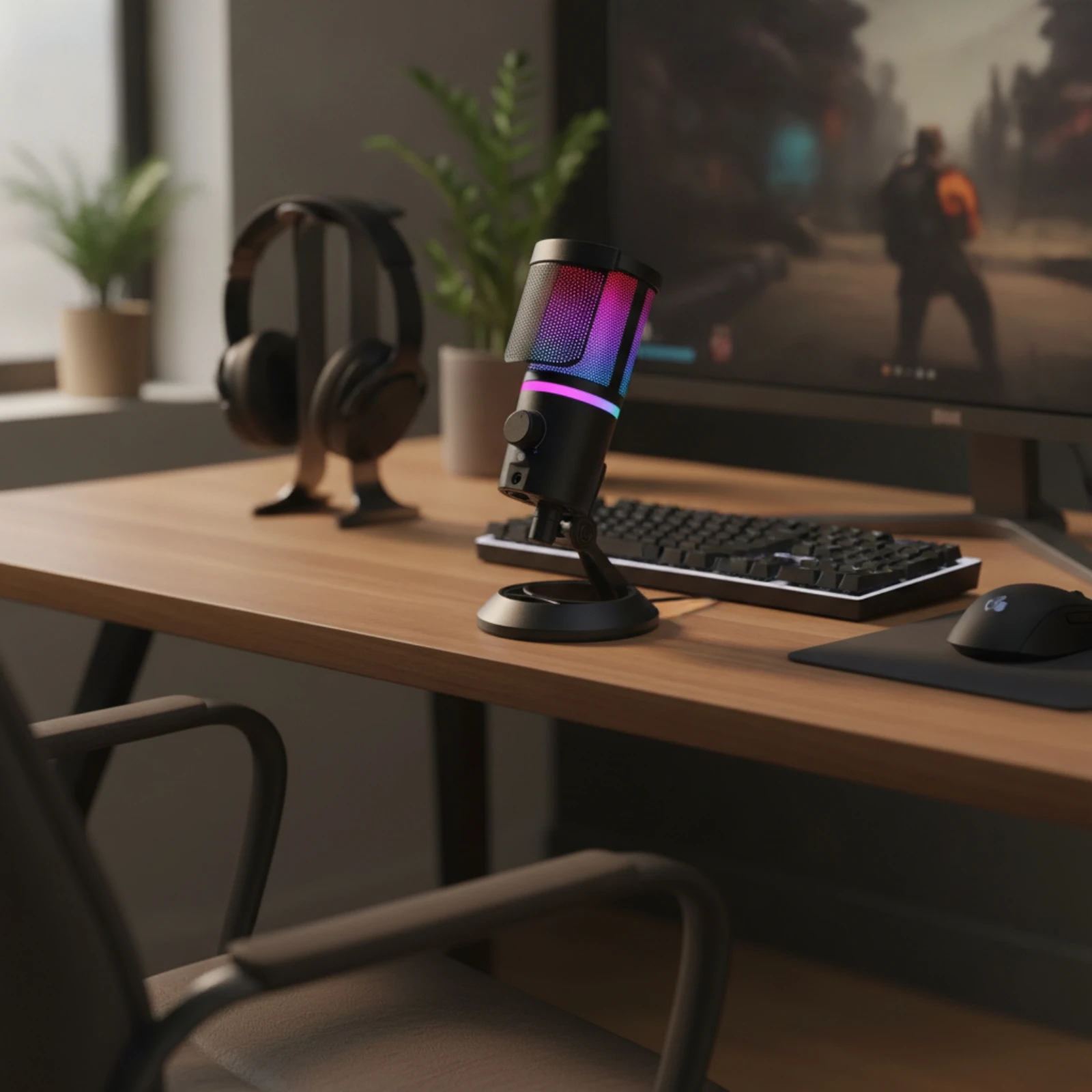 USB-конденсаторный микрофон с настольной подставкой и RGB-подсветкой для прямых трансляций и подкастов (art.: 3920dc024cd88) - 3920dc024cd88