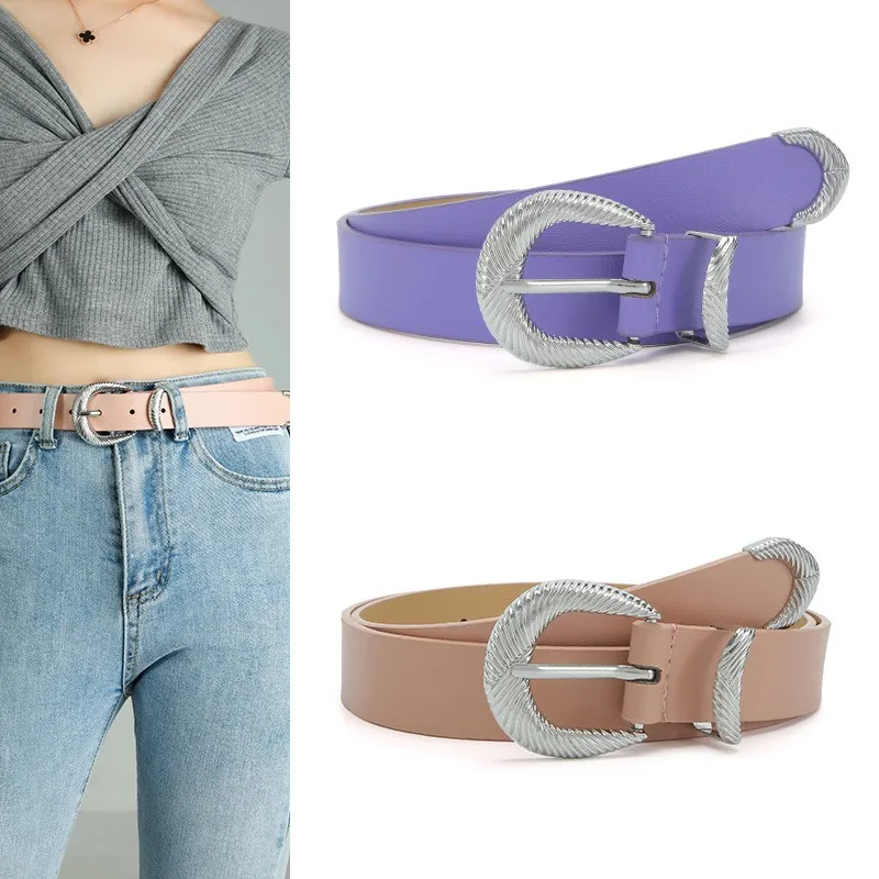 Bauhinia new fashion 100-band casual threaded buckle three sets of silver texture simple decoration Jeans Dress lady's belt