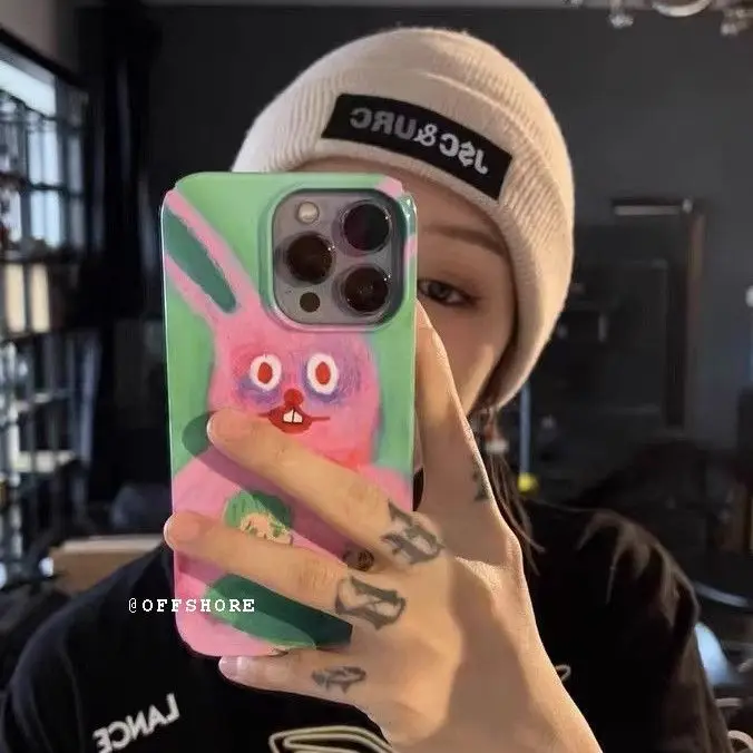 

Pink Rabbit Apple 14 Phone Case iPhone 13 Film 12 promax Hard Case 11/xsmax/xr/8plus All Inclusive Cartoon Phone Case