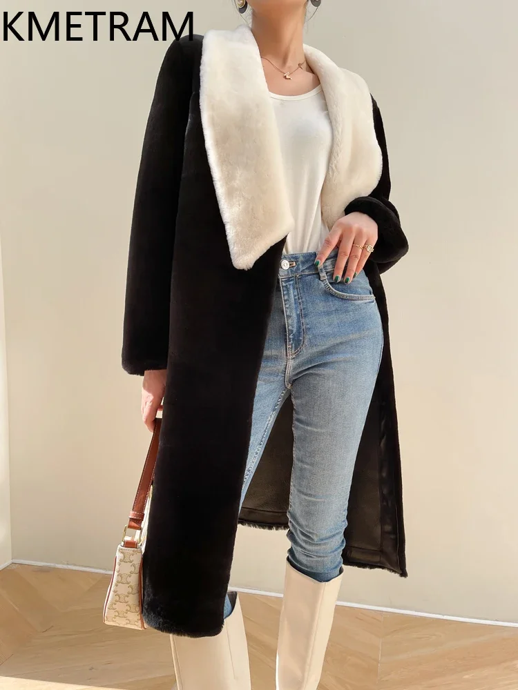 Шуба из натуральной мериносовой шерсти женская длинная черная куртка