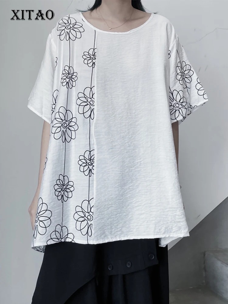 

XITAO Patchwork T-Shirt Women Korea 2022 Summer New Arrival Personality Fashion Loose O-neck Short Sleeve T-Shirt WLD7507