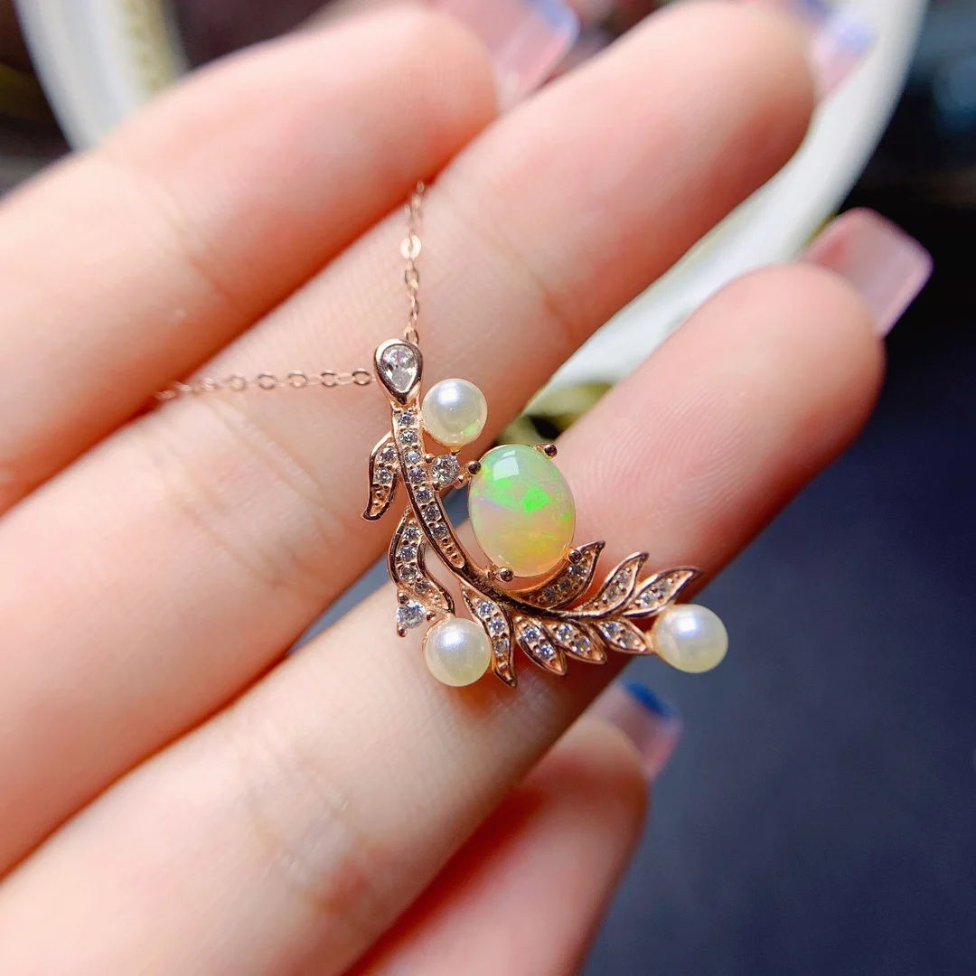 FS 5*7 мм натуральный опал S925 стерлингового серебра кулон ожерелье для женщин