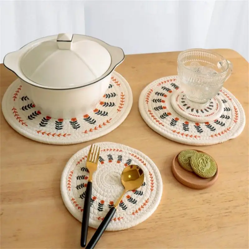 

Round Woven Nordic Style Non-slip Placemat Coaster Insulation Padding Mug Cup Table Mat Home Decor Tableware Kitchen Accessories