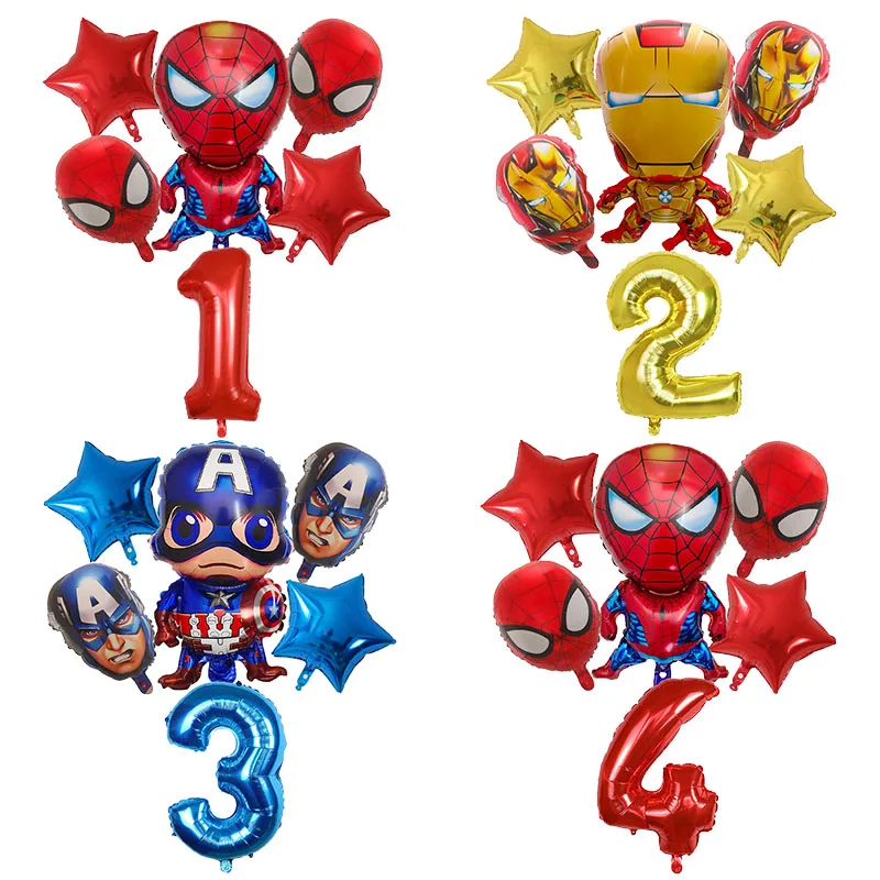 

6Pcs Avenger Superhero Foil Balloons Captain America Iron Man Spiderman Air Globos Children Party Decoration Supplies Kids Toys