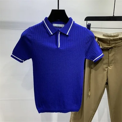 

Men's ice silk half-sleeved summer round neck embroidery Korean knitted short-sleeved T-shirt