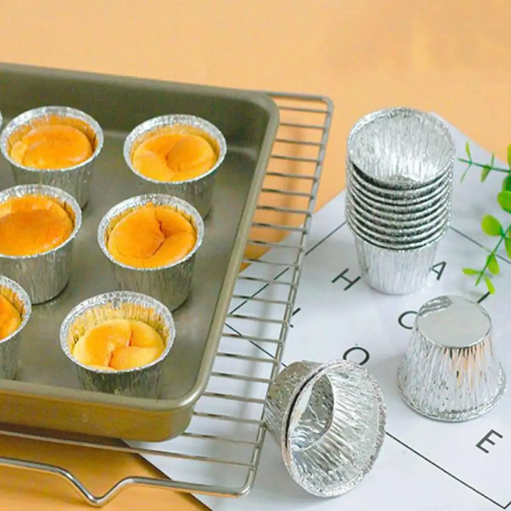 

50Pcs Cupcake Wrappers Food Grade Heat Resistant Tin Foil Baking Cups Cupcake Cases Baking Tools for Home Kitchen Tools