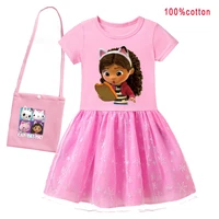 3 12y gabbys dollhouse clothes baby girls lace princess dresses with small bag kids cartoon cute cats tastic wedding party dress