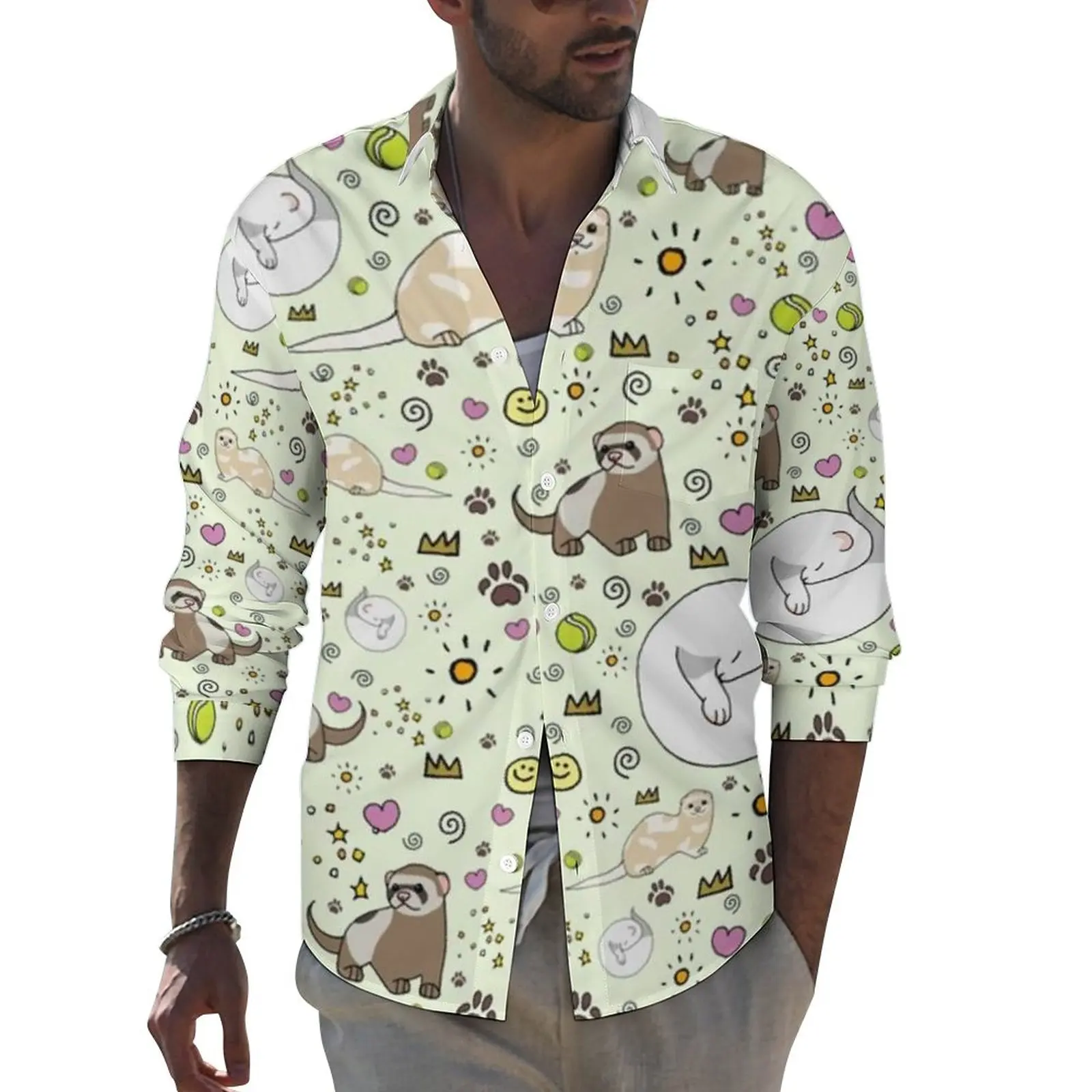 

Ferrets Shirt Animals Casual Shirts Long Sleeve Design Aesthetic Blouses Autumn Loose Oversized Clothes