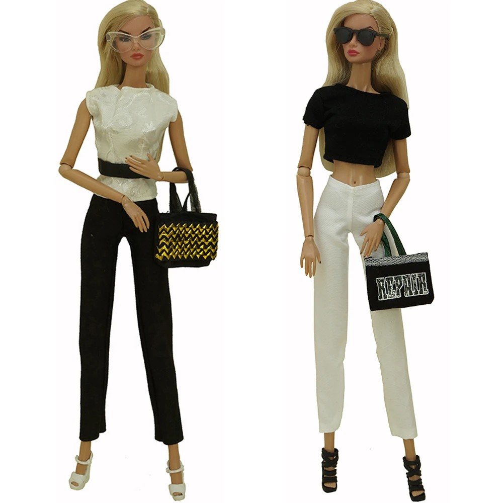 

2 Set Fashion Outfit For Barbie Clothes Casual Lady office Outfits Shoes Bags Sunglasses For 11.5" Dolls Accessory DIY Toy