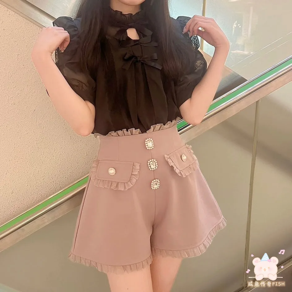 Fashion 2023 New Rhinestone Lace Short Pants Japanese Style High Waist Shorts Leisure Versatile Casual Shorts for Women