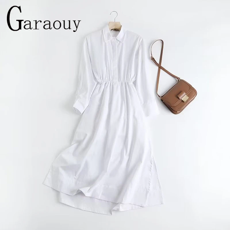 Летнее женское платье-рубашка Garaouy 2023, шикарные ажурные платья-миди с открытой спиной, облегающий длинный сарафан для отпуска, женские платья, женское платье