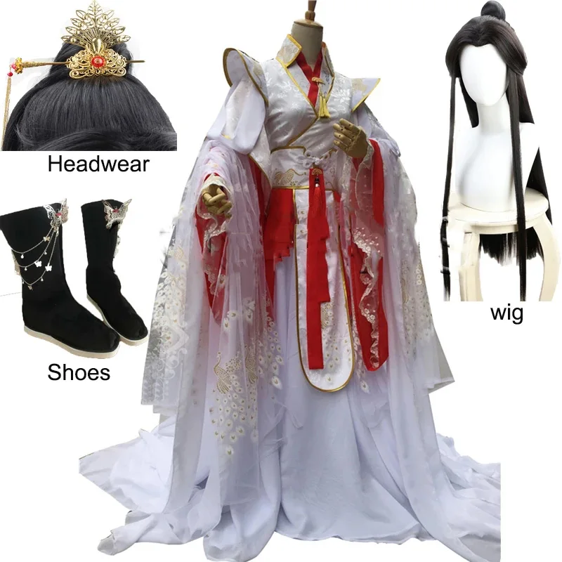 

Xie Lian Yue Shen Cosplay Antique Novel Tian Guan Ci Fu Platinum Peacock Cosplay Costmes Cos Wig shoes for Halloween Party