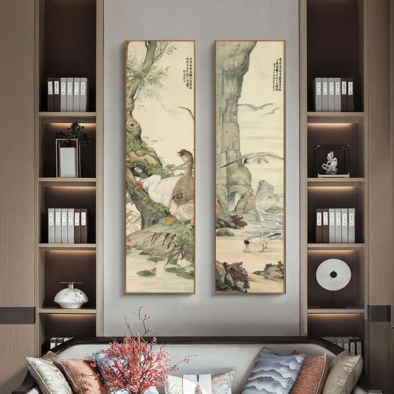 Китайская картина с птицами и цветами на холсте Famili