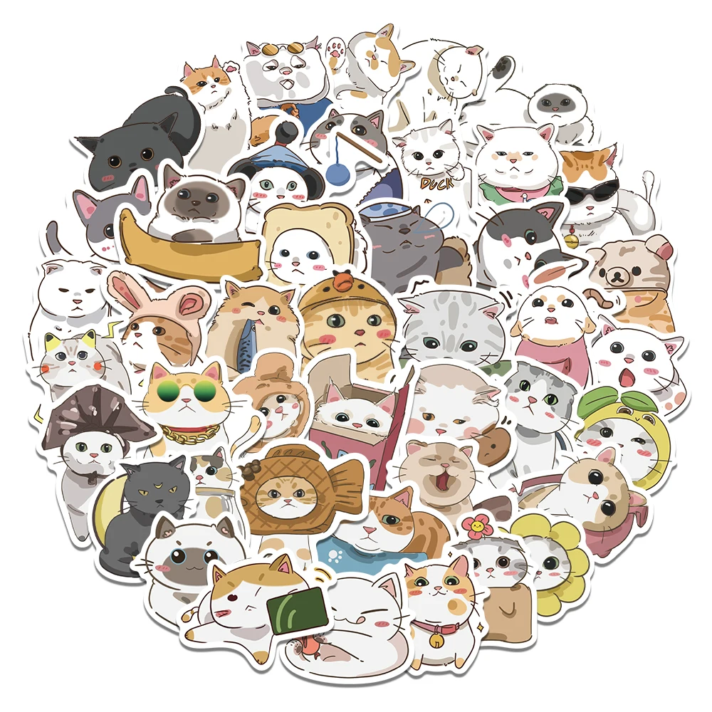 10/30/62PCS Cute Cats Stickers Cartoon Animal Decals Kids Toy DIY Diary Water Bottle Suitcase Scrapbook Phone Laptop Sticker