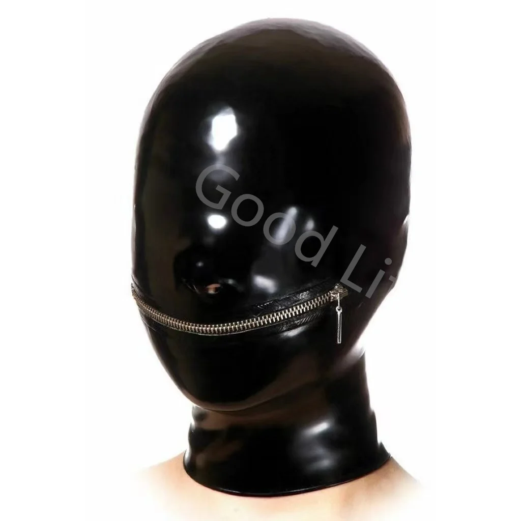 

Latex Mask Rubber Hood Mouth Zipper Handmade Cosplay Latex Catsuit Gay Fetish