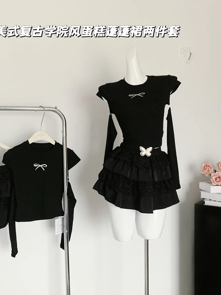 Женский комплект из 2 предметов футболка со съемным рукавом и юбка с оборками в