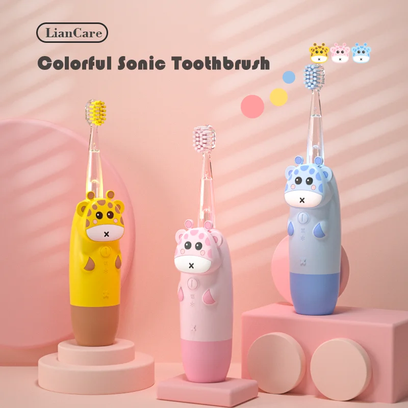 For 3-12 Ages Children's Sonic Electric Toothbrush Battery Colorful LED Sonic Kids Tooth Brush Smart Timer Brush Heads Gift