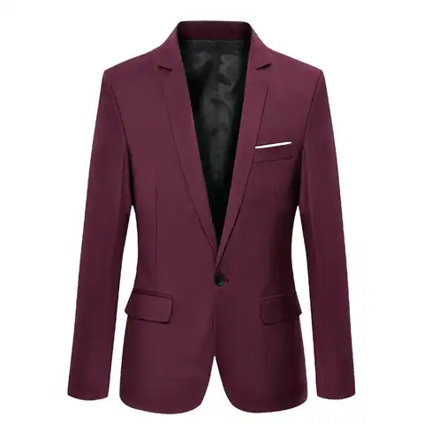 Высококачественный мужской блейзер, новинка 2022, приталенный однотонный костюм на одной пуговице, куртка, модная деловая официальная одежда...