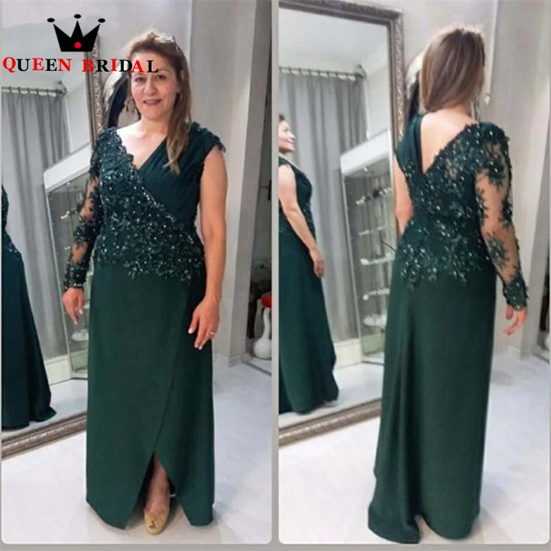 

Elegant Plus Size Mother Of The Bride Dresses Chiffon Appliques Beaded V Neck Wedding Guest Gown Vestidos De Fiesta Custom M80J