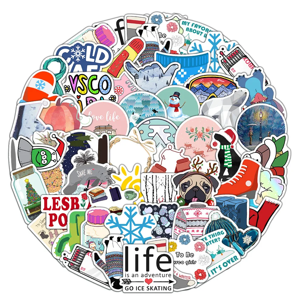 50 шт. милые зимние наклейки с граффити из мультфильма тележка для ноутбука чашка