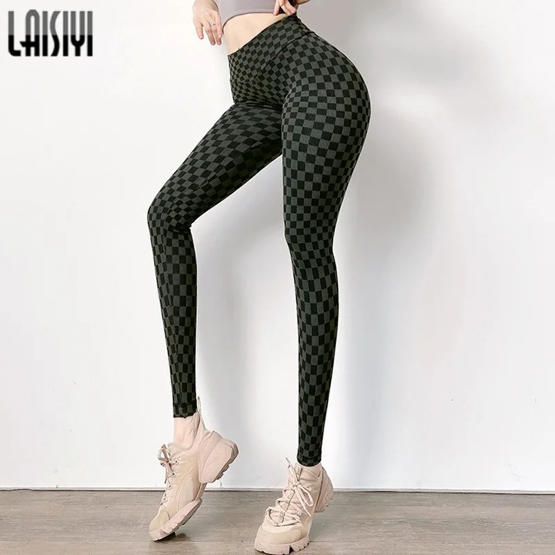 

Seamless Sports Leggings Plaid Sexy Pant High Elastic Workout Fitness Legging Women High Waist Gym Scrunch Butt Training Leggin