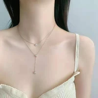 925 sterling silver round zircon necklace layered geometric chains pendant choker womens fashion jewelry real free shipping