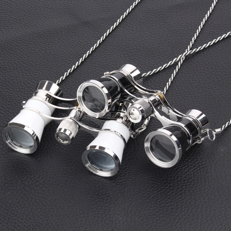 

37MD Classic Foldable Opera Glasses Binoculars Metal Body with Chain Optical Lens Theater Telescope Retro Design Women Gift