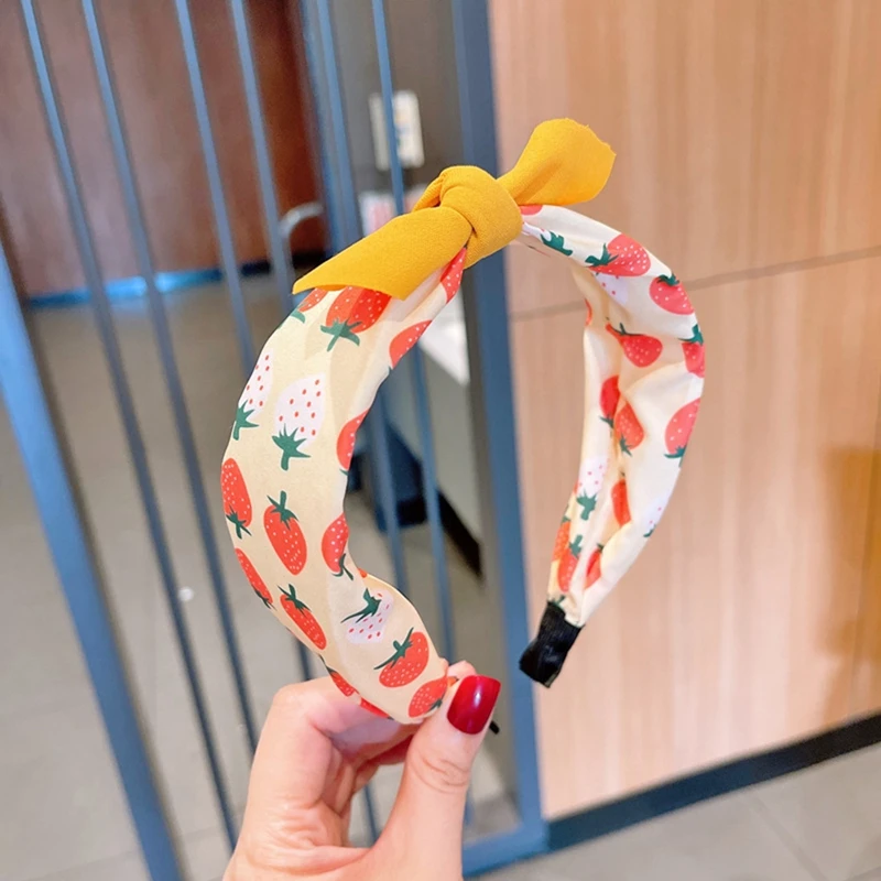

Fruit Print Color Matching Hairband Strawberry Knot Bow Hairband Beautiful Headband Hairpin Girl Summer Go Out Fashion Hairpin