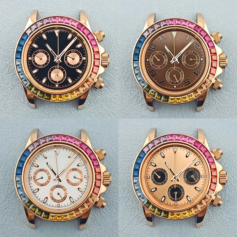 Светящийся циферблат цвета розового золота с радужной рамкой 39 5 мм подходит для