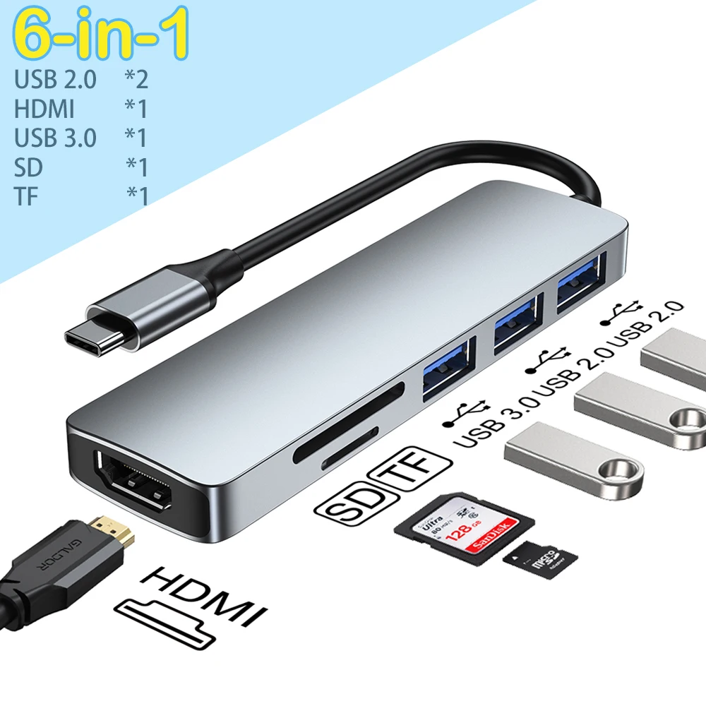 

USB C Hub 4K HDMI Docking Station Type-C to USB 3.0 2.0 Splitter Micro SD TF Reader Adapter For Macbook Pro Air iPad Laptop