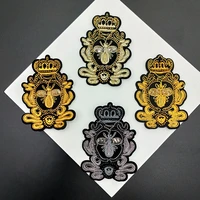 1set fashion golden thread crown bee embroidery patches army badges appliques for jackets bags sewing stickers diy decorate