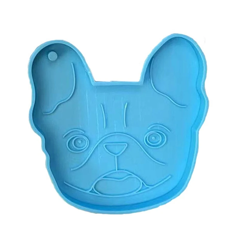 

57BD Keychain Mirror Silicone Mold Epoxy Resin Molds Dog Head Bulldog Epoxy Casting Molds with Hole Polymer Clay Mold DIY