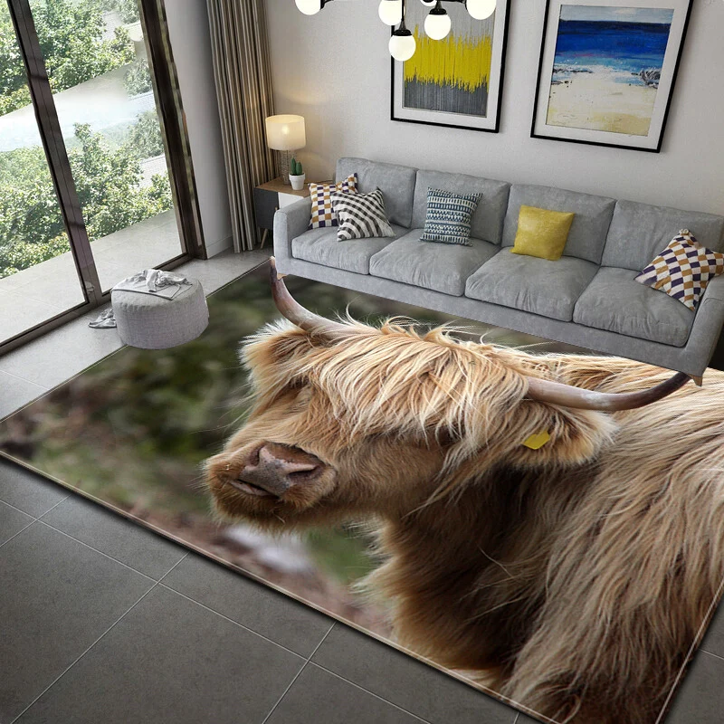 Scottish Highland Cow Printed Carpet for Living Room Decoration Bedroom Kitchen Rugs Bathroom Non-Slip Floor Mat Hallway Doormat