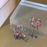womens pendant earrings pink diamond heart flower crystal korean water drop earrings hip hop metal fashion versatile earrings