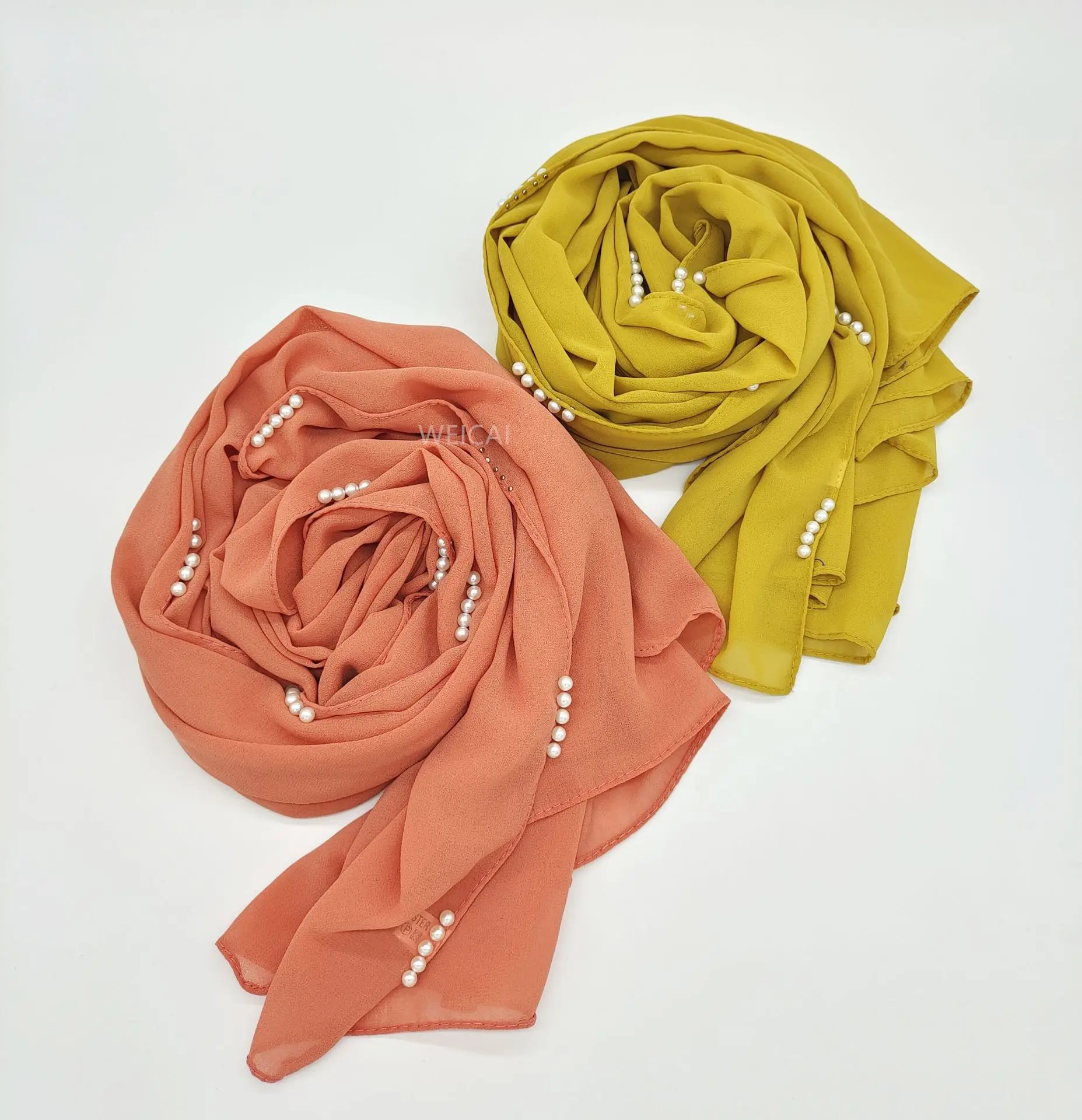 Жемчужный шифоновый шарф с бусинами малайский индонезийский платок хиджаб