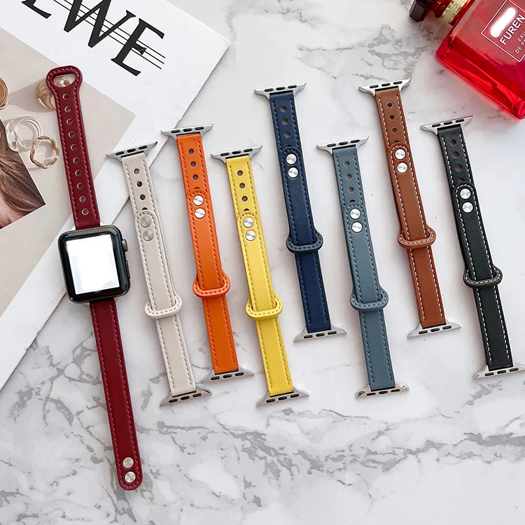 

Fashion Slim Leather Watch Band for Apple Watch 7 6 5 4 SE Luxury Woman Wrist Strap for iWatch 38 42 40 44 41 45mm