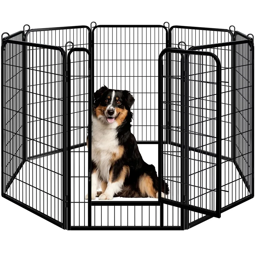 

8 Panels Heavy Duty Metal Dog Playpen with Door, Black Can Flexibly Construct Various Shapes