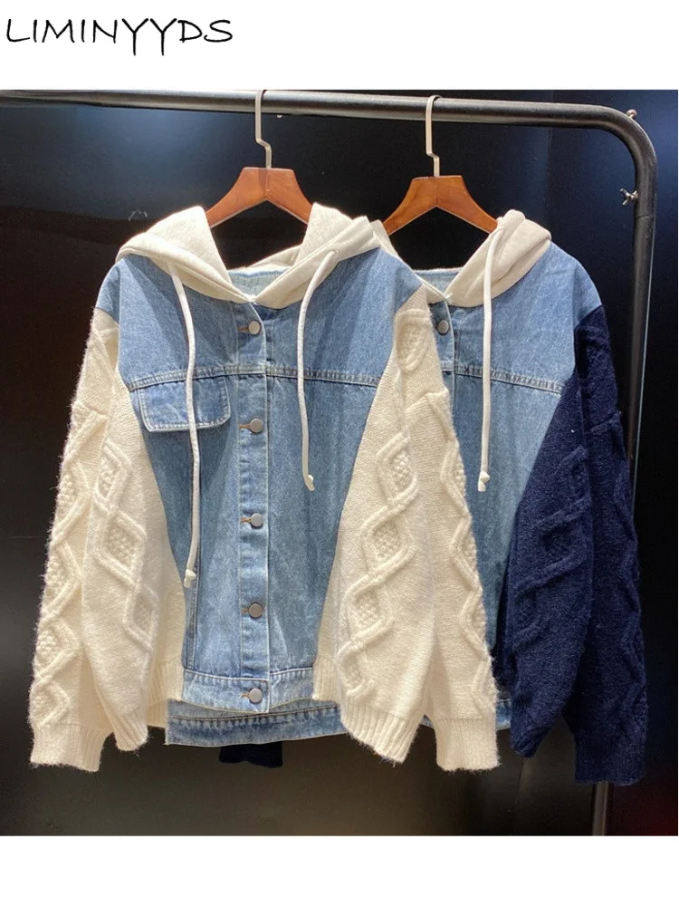 

Женский вязаный кардиган с капюшоном, однобортный Свободный кардиган с длинным рукавом, корейский свитер, осень 2022