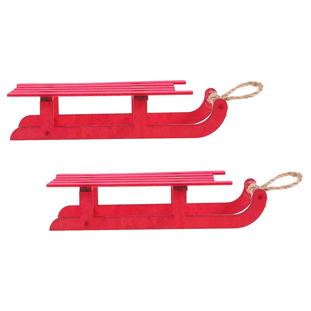 

2pcs Christmas Holiday Decor Wooden Decorative Sled Wooden Sleighs Pendant Christmas Tree Decor