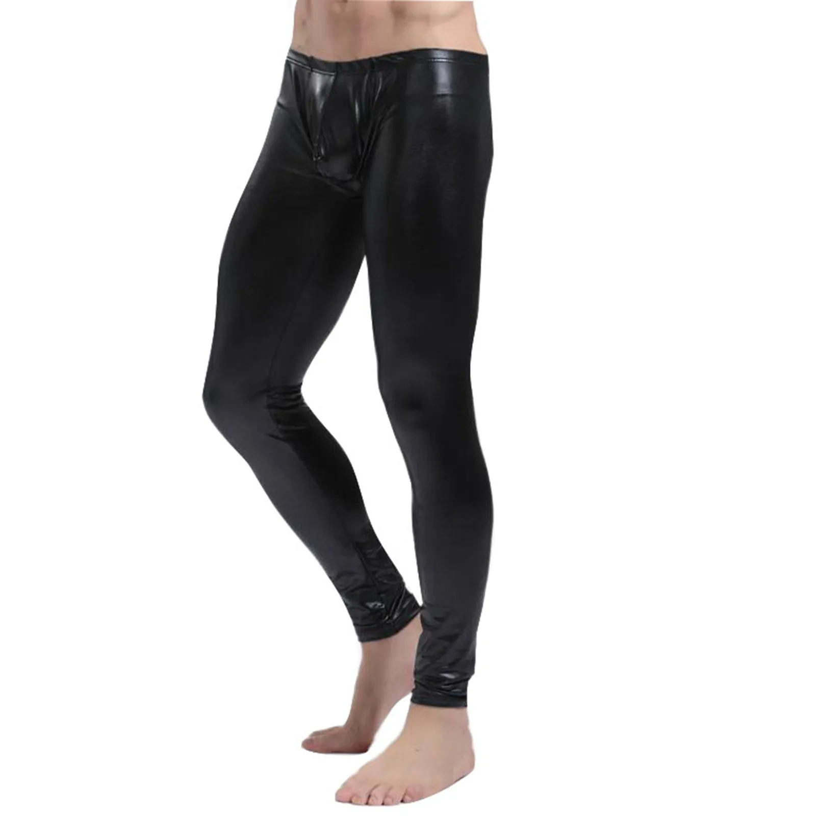 Мужские брюки яркие эластичные облегающие с карманом латексные леггинсы Клубная