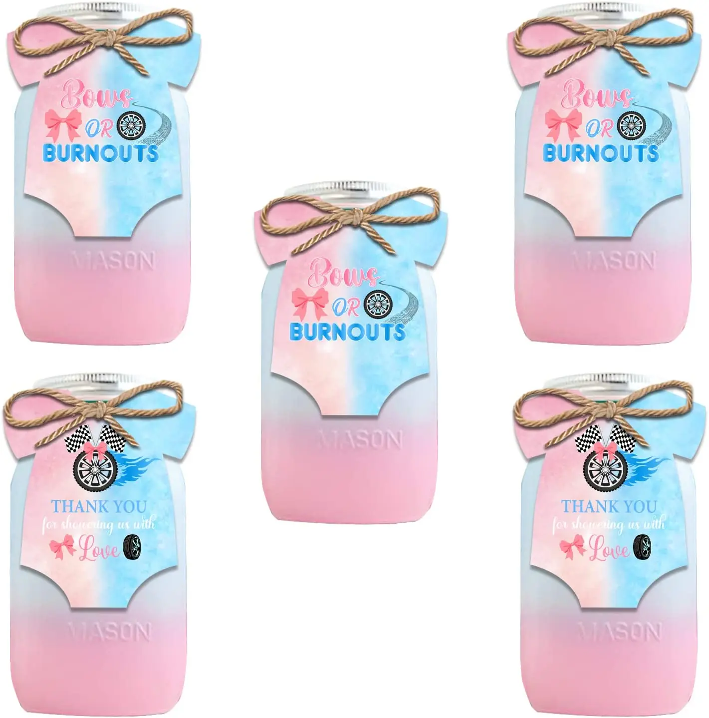 

100Pcs Burnouts or Bows Gender Reveal Gift Tags with String Pink and Blue Party Favor Tags for Baby Shower Party Decorations