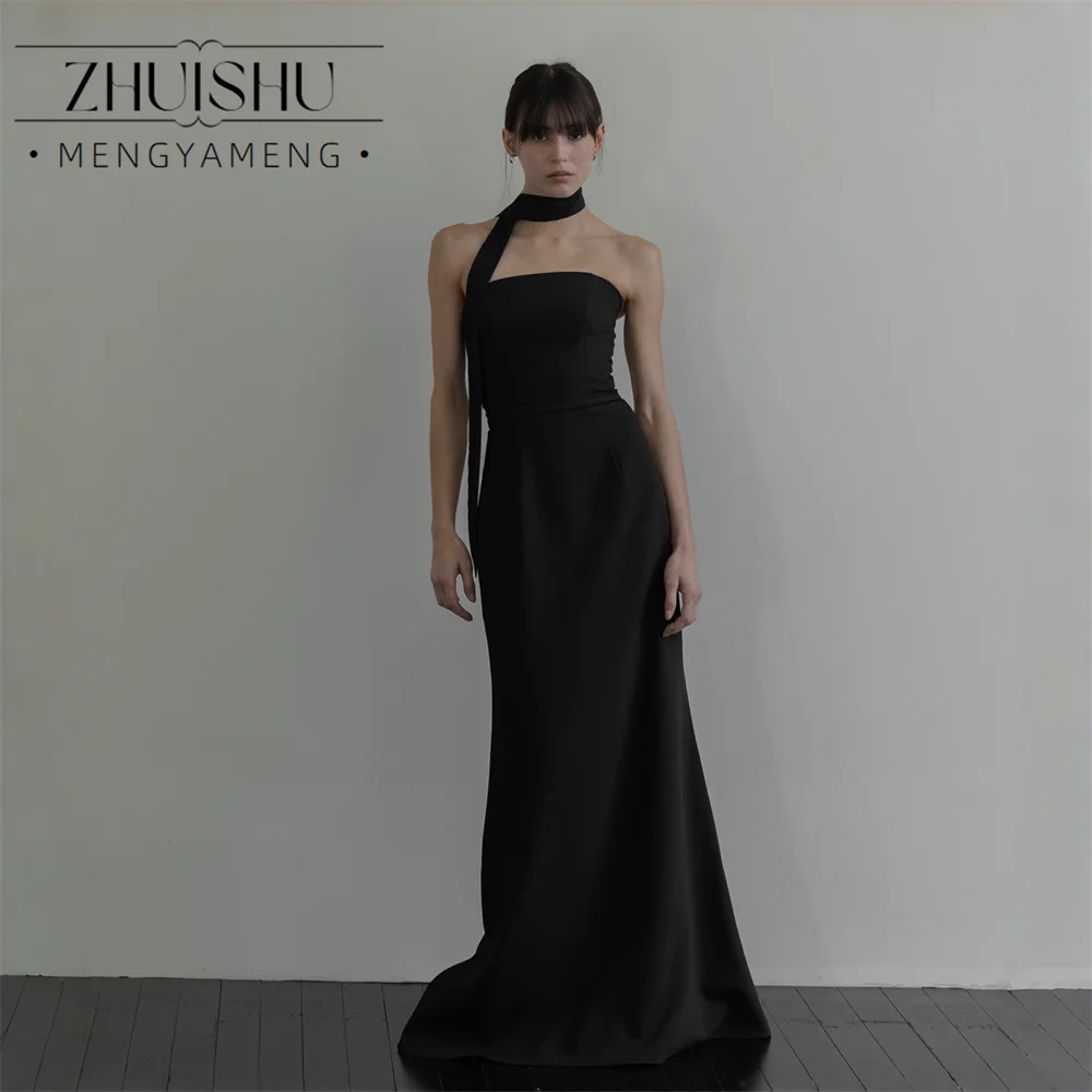 Фото Вечернее платье ZHUISHU Simple Black Mermaid для женщин, корейский стиль, для фотосессий, свадебное платье-корсет без бретелек и рукавов, на заказ №1
