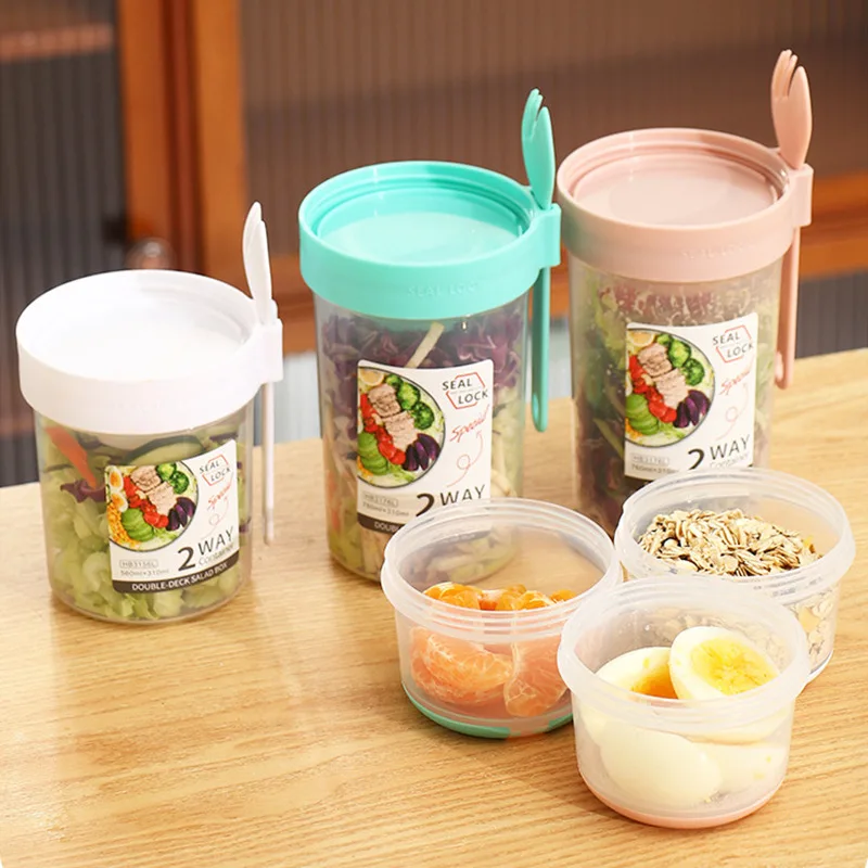 

Breakfast Oatmeal Cereal Nut Yogurt Salad Cup Seal Container Set with Fork Sauce Cup Lid Bento Tuppers Food Taper Bowl Lunch Box