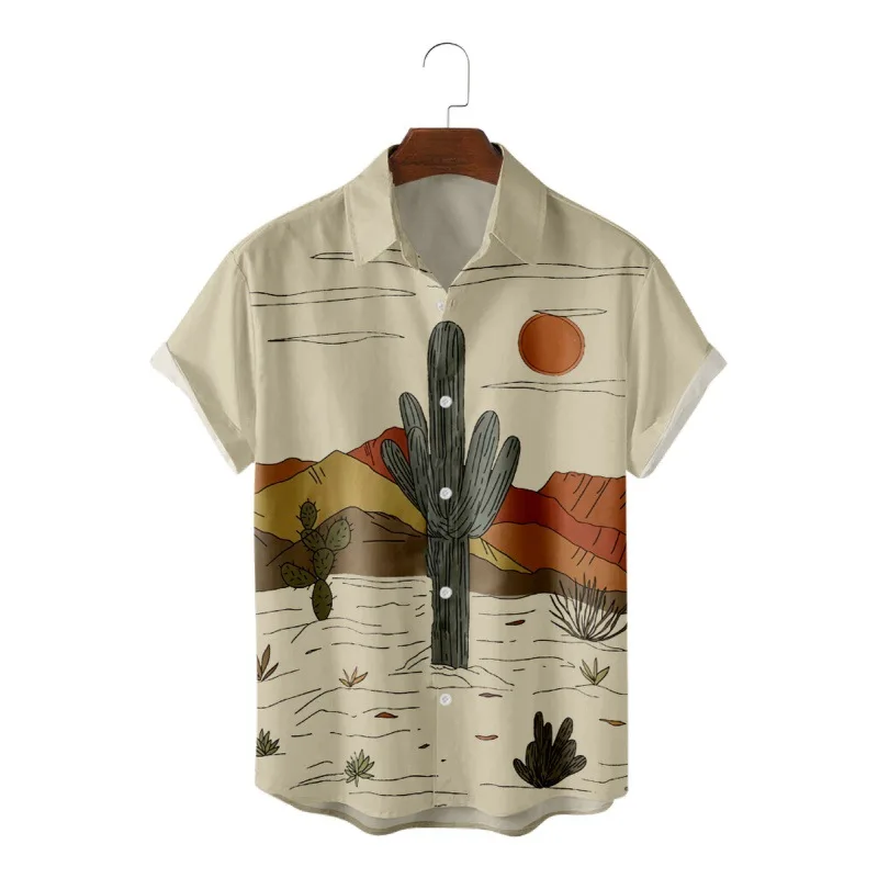 Men Clothing Summer New Hawaiian Print 3D Digital Casual Trend Loose Shirt Lapel Short Sleeve Men's Shirt