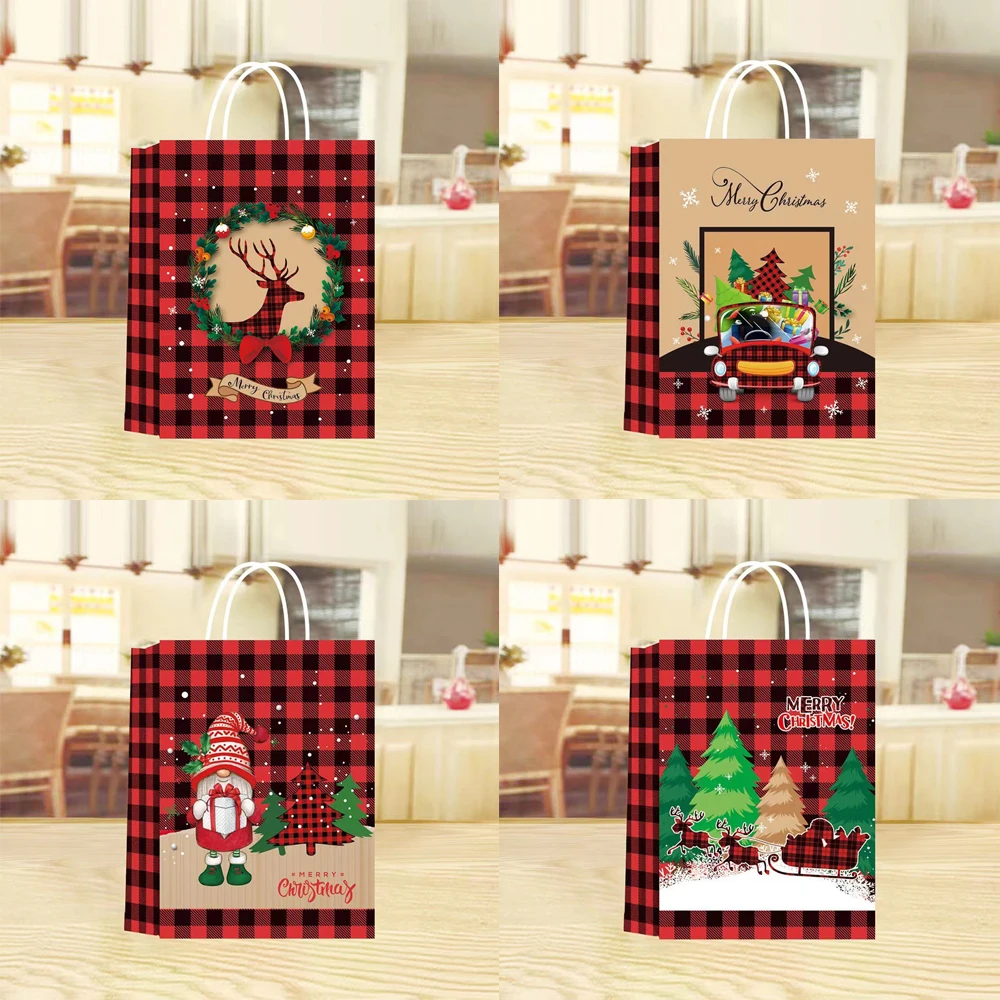 

12 шт. Новогодний подарочный пакет с Санта Клаусом, новый год, сумка-тоут с ручкой, бумажная упаковка для детских праздников, шоколадных конфет/свадебных любимых