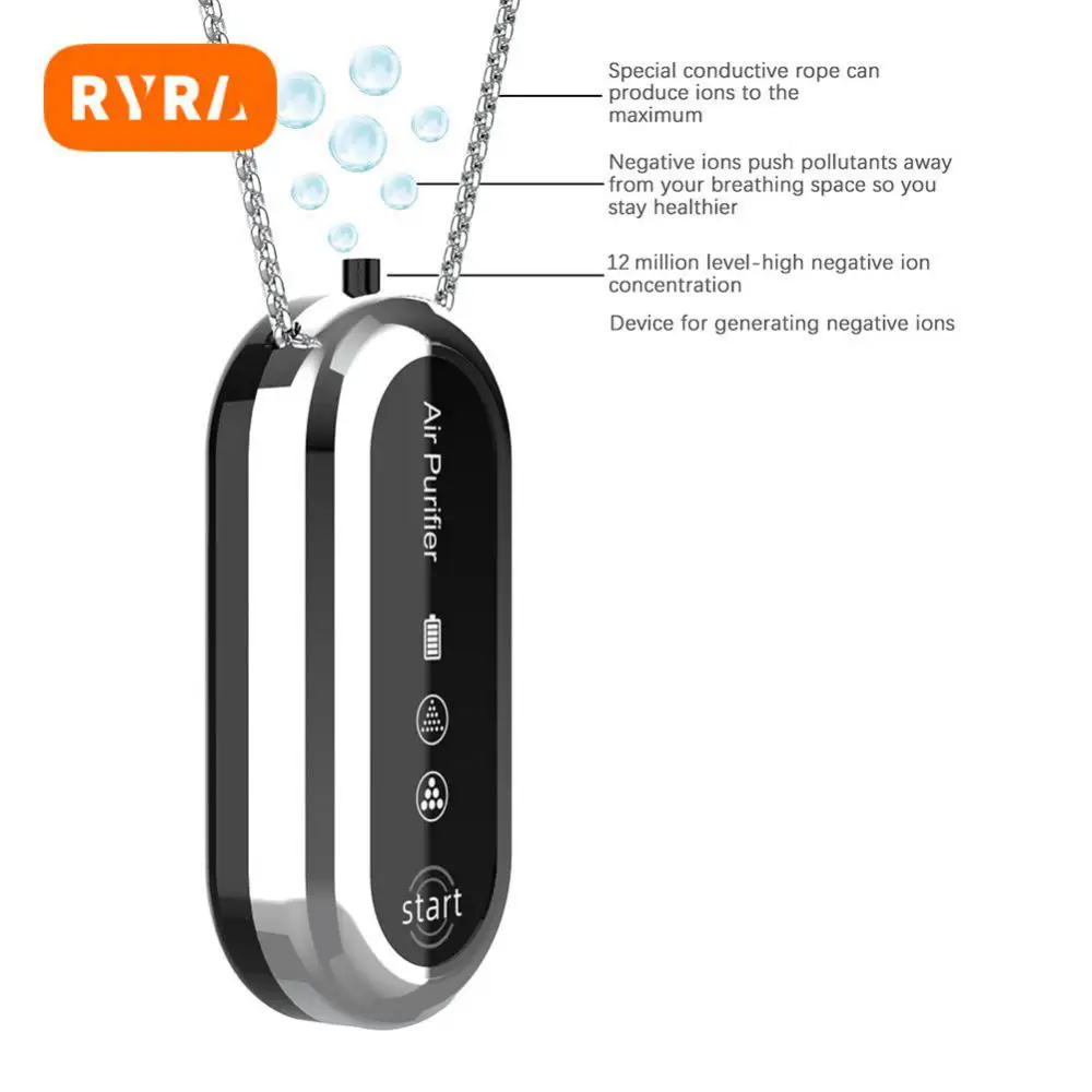 

Mini Portable Air Purifier Chargeable Negative Lon Generator Creative Necklace Personal Wearable Air Cleaner Eliminate
